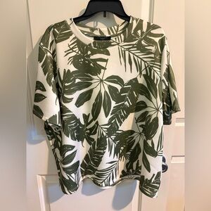 T Tahari White and Green Leaf Print Top, Women’s Size 1X